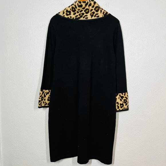 Jessica Howard Knit Shift Dress Cowl Neck Black Animal Accent - L - Picture 3 of 5